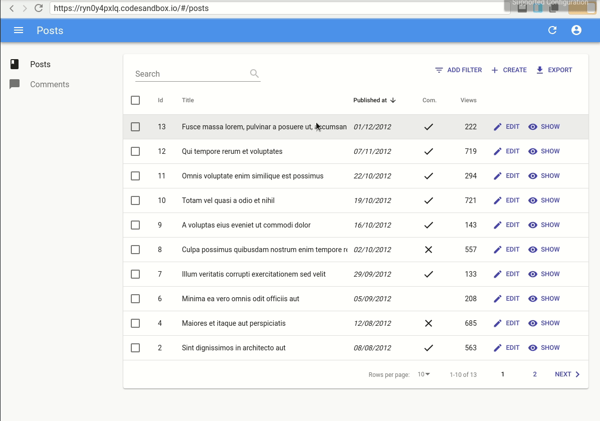 Screencast showing that optimistic updates and delete are disabled