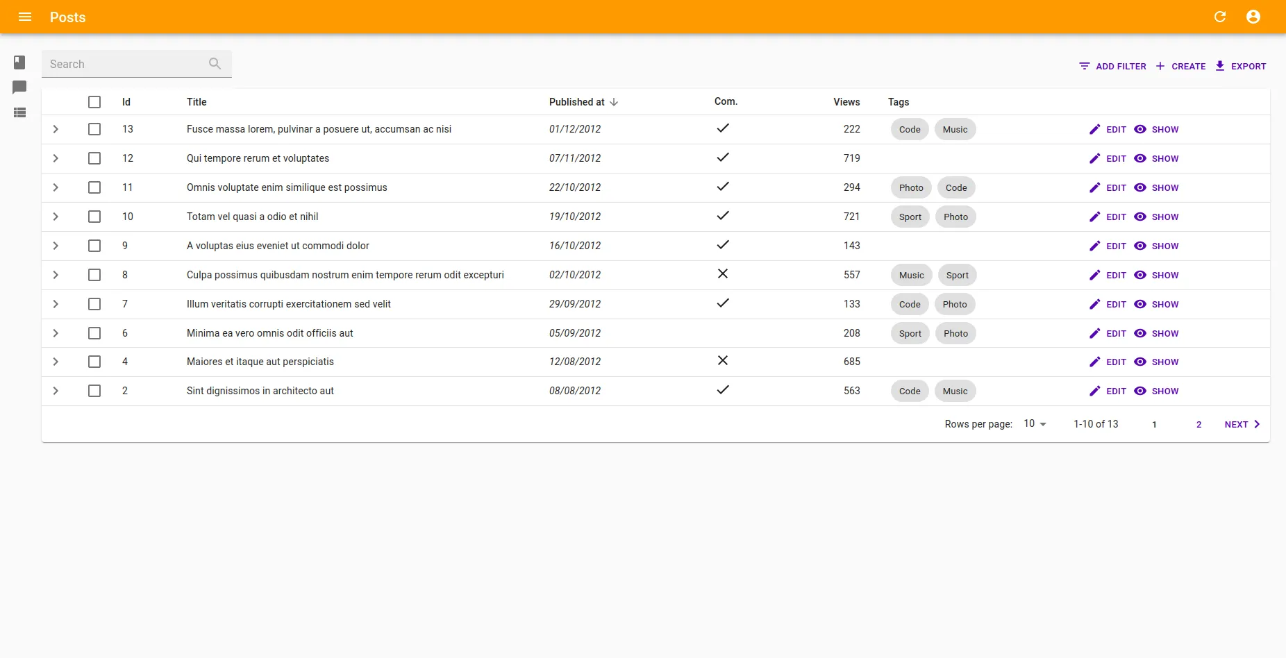 Interface with an orange app bar