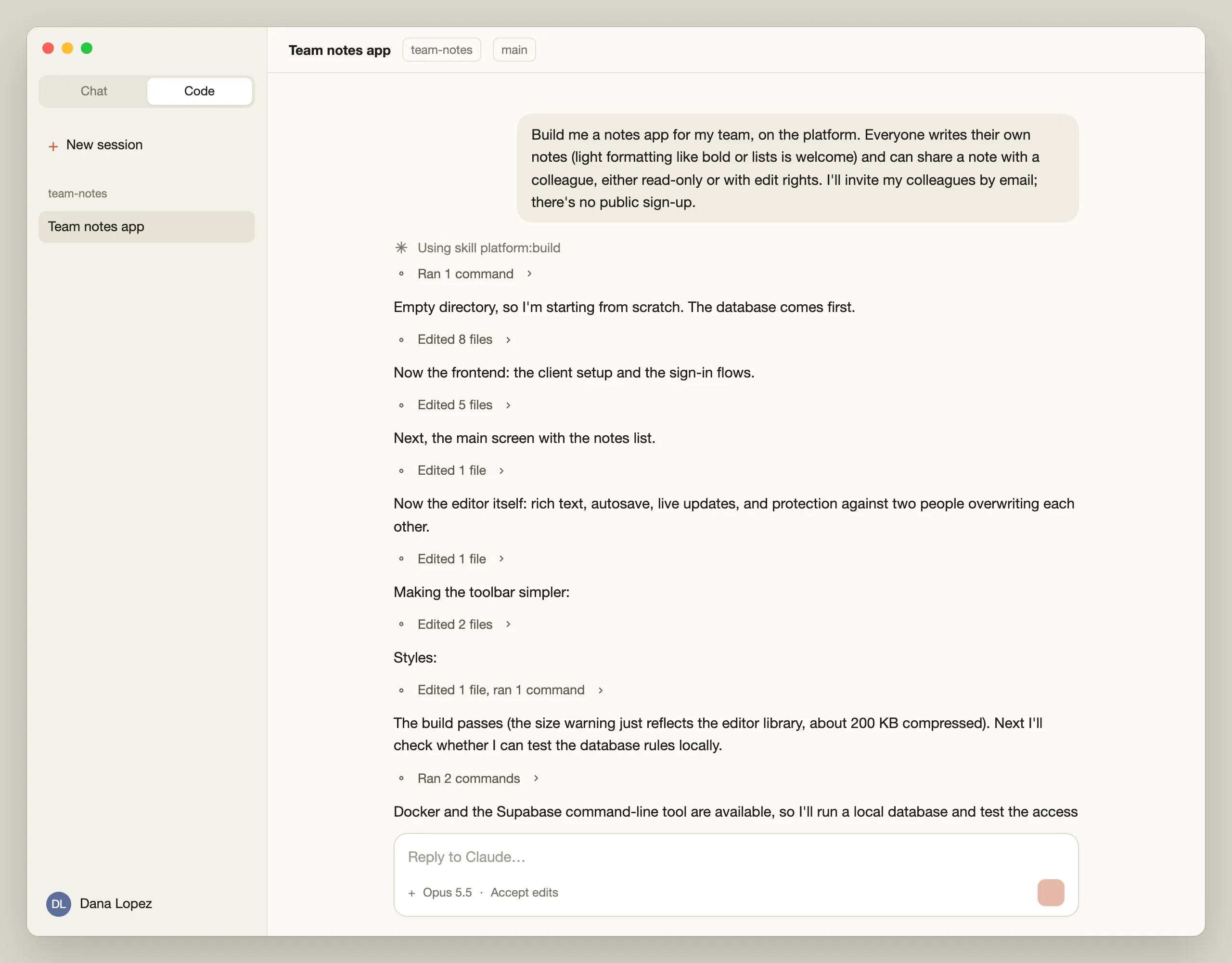 Dana asks for a notes app