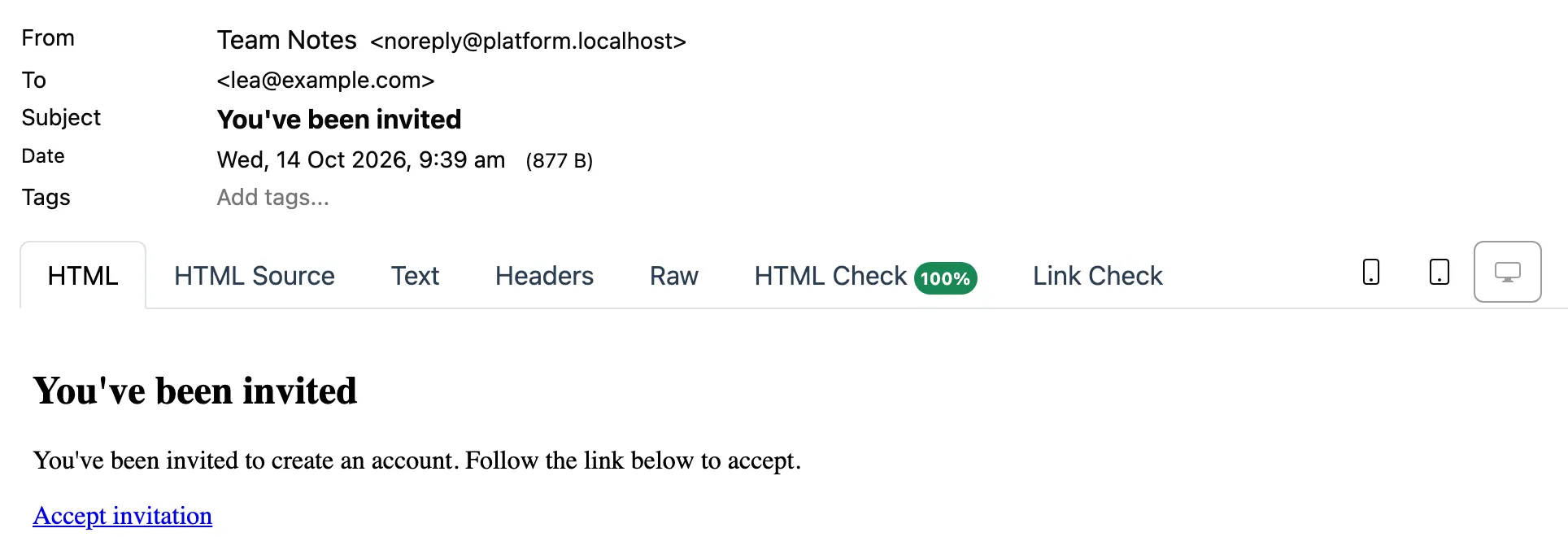 Invitation email