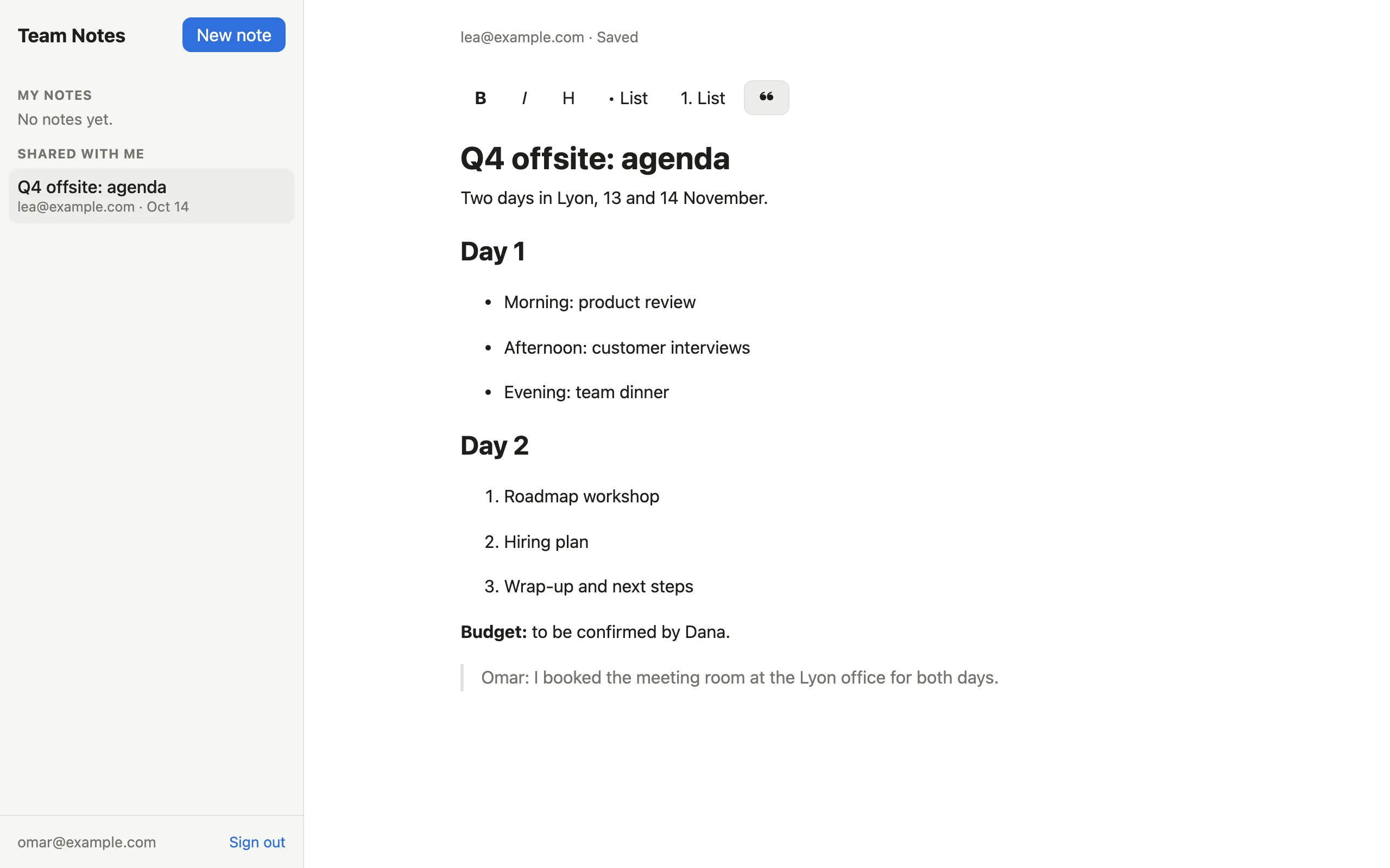 Omar edits the shared note