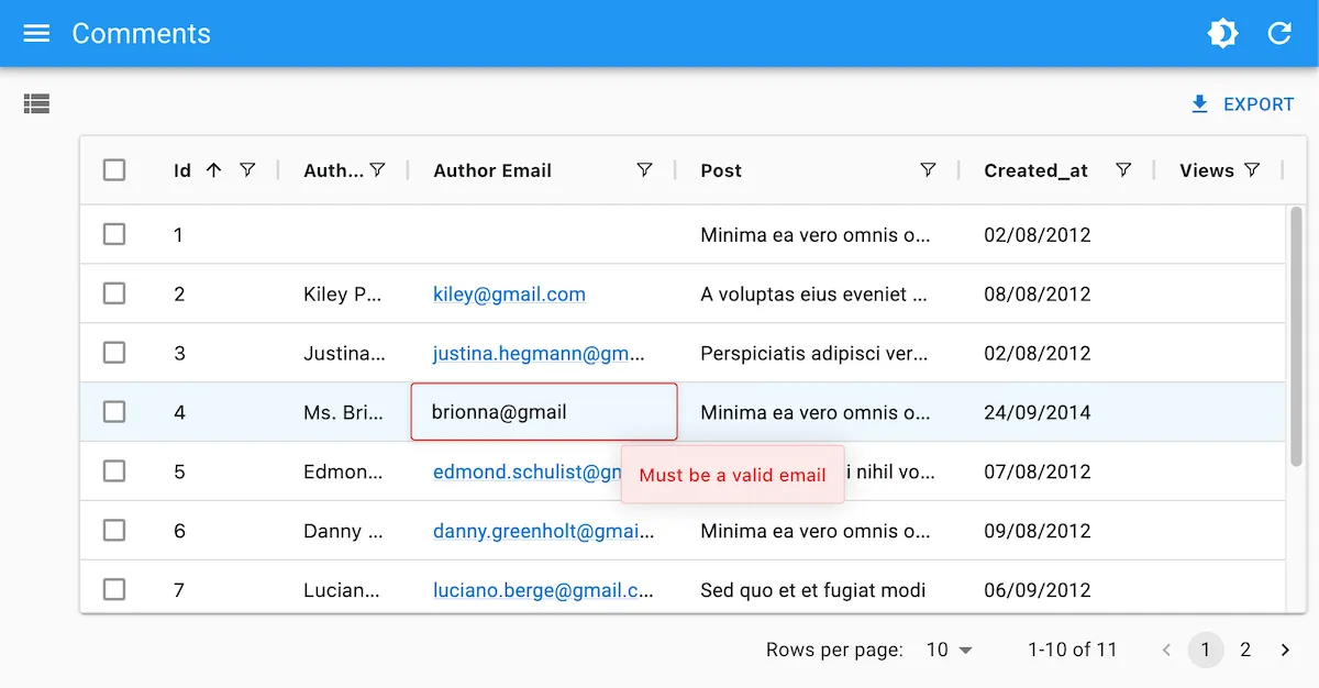 DatagridAG validation