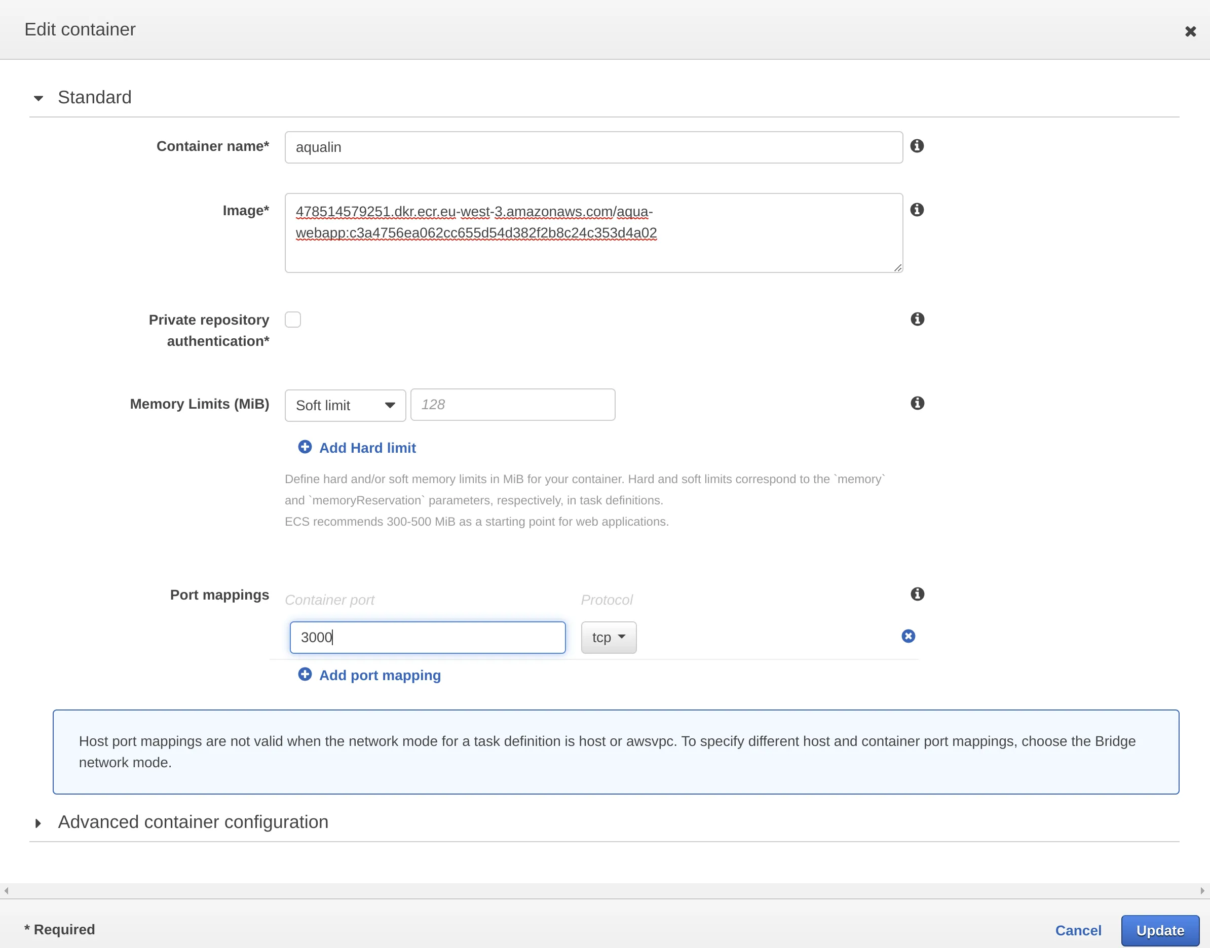 Edit container form