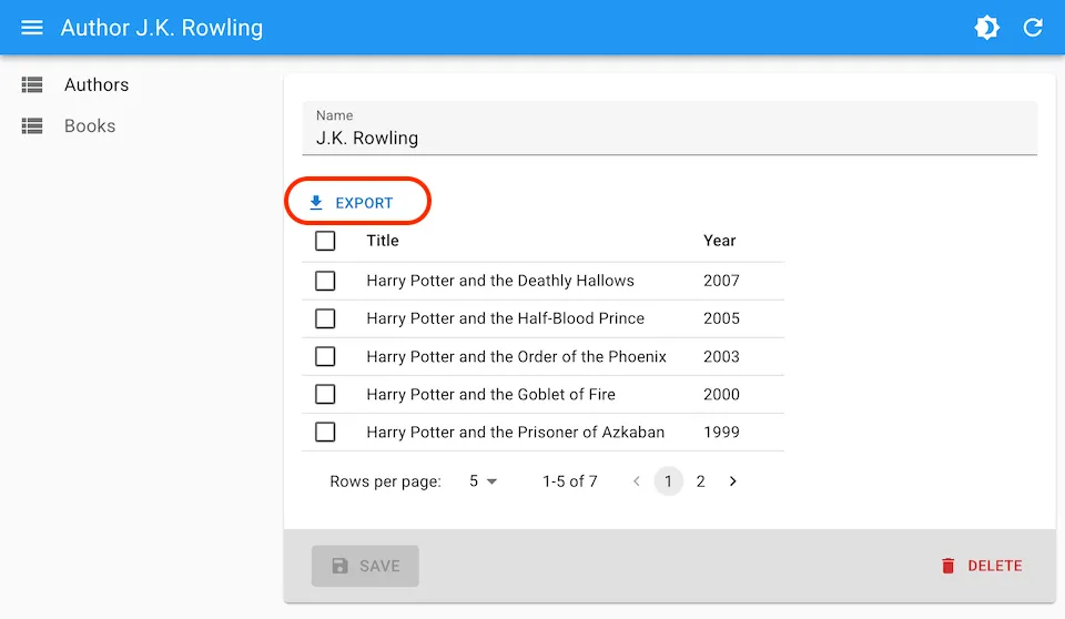 ExportButton in a ReferenceManyField