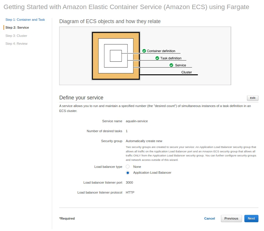 Step one of Fargate container definitions
