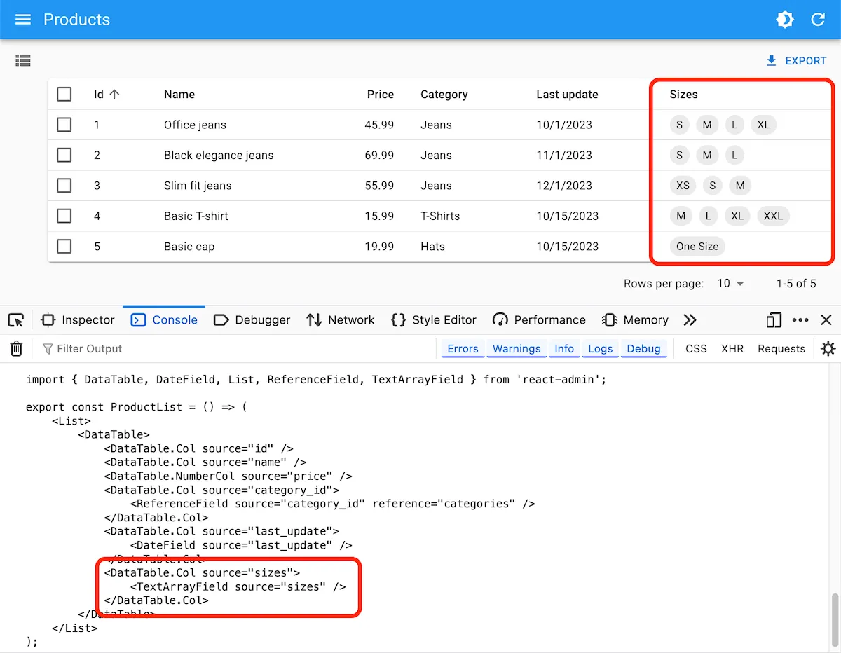TextArrayField used by ListGuesser to render an array of strings
