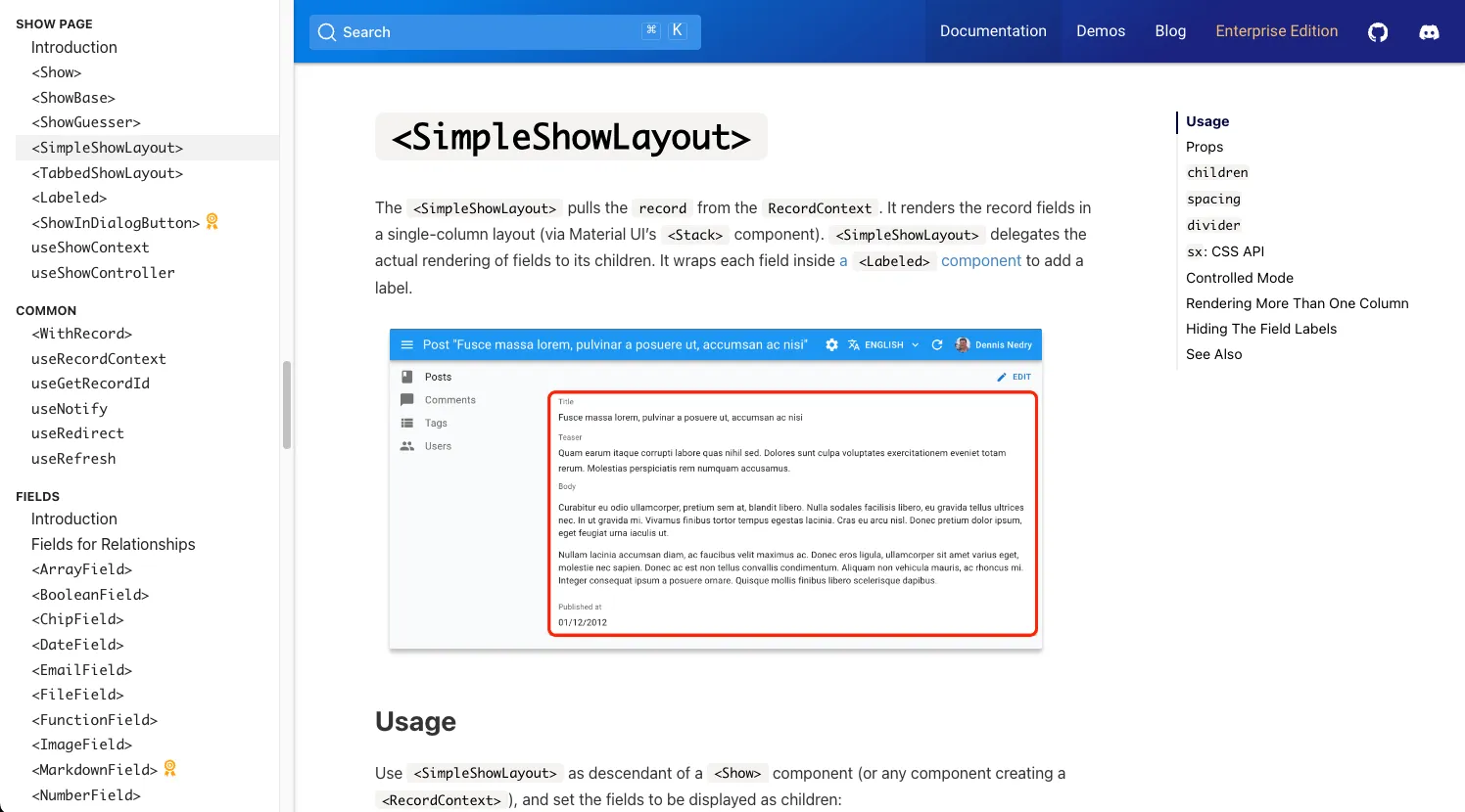 SimpleShowLayout documentation