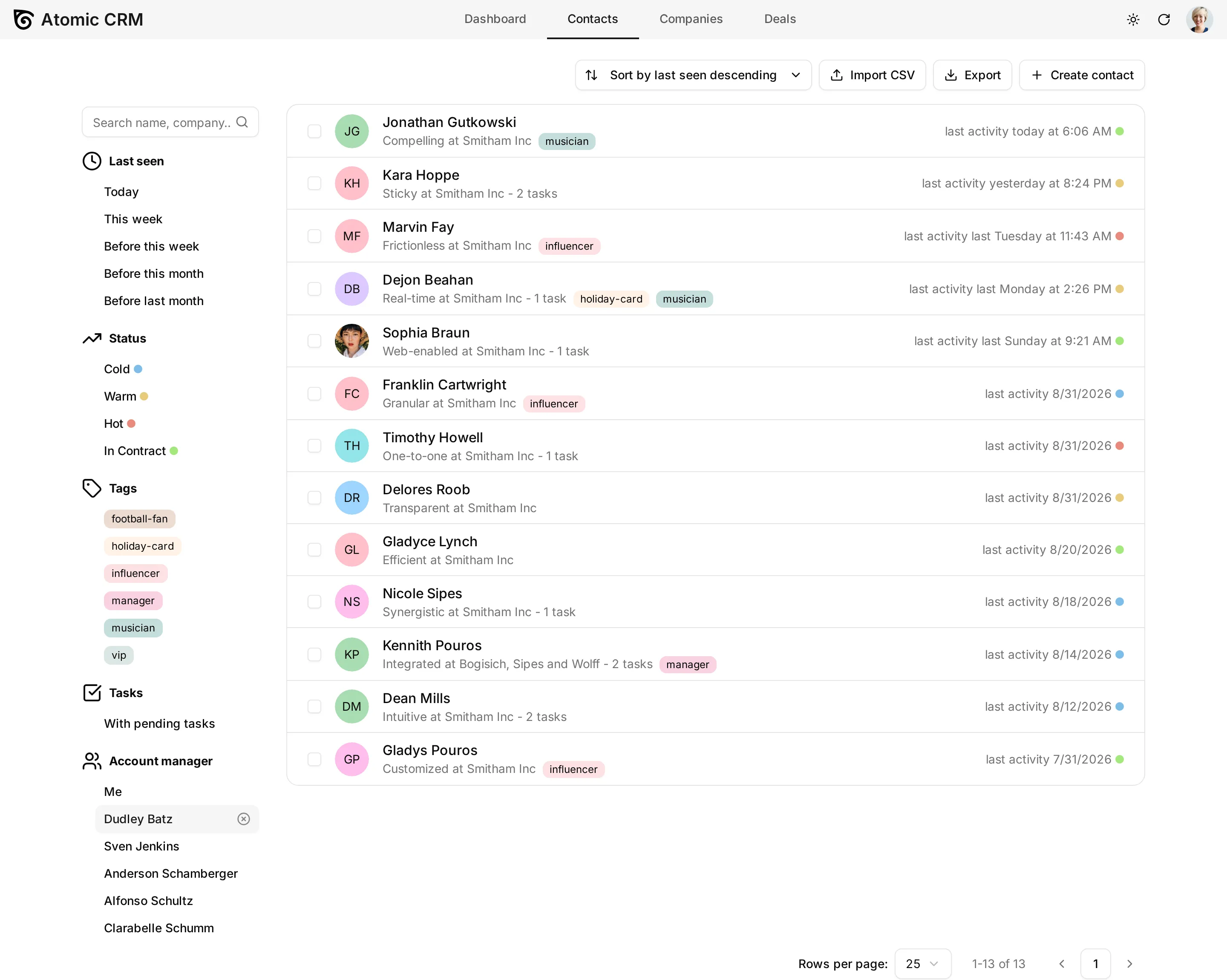 Account manager filter
