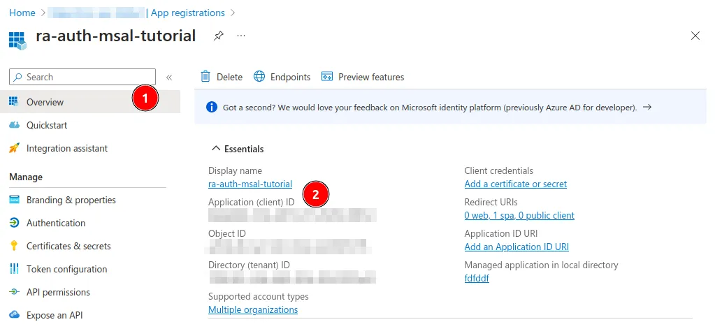 Azure Active Directory platform application screenshot