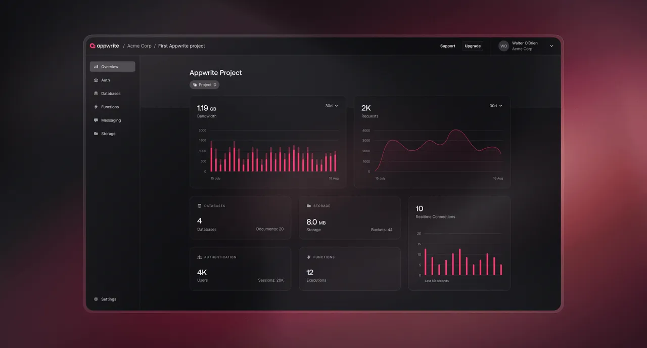 Appwrite project overview console