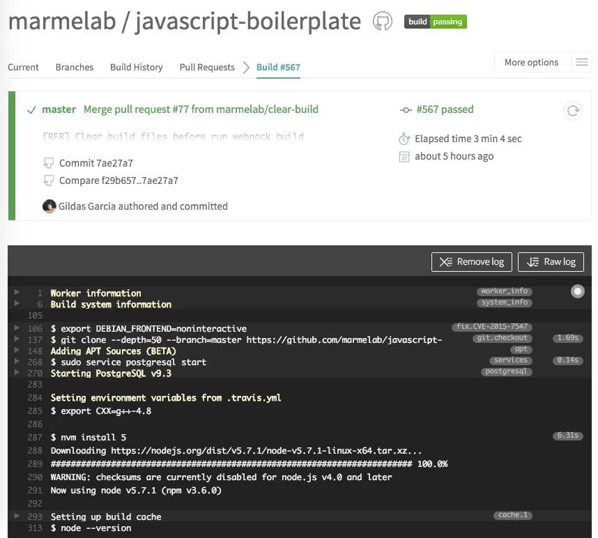 Le boilerplate marmelab sur Travis