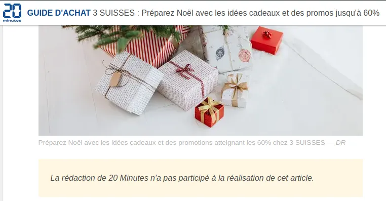 Bon plan sur 20 minutes encart rédaction