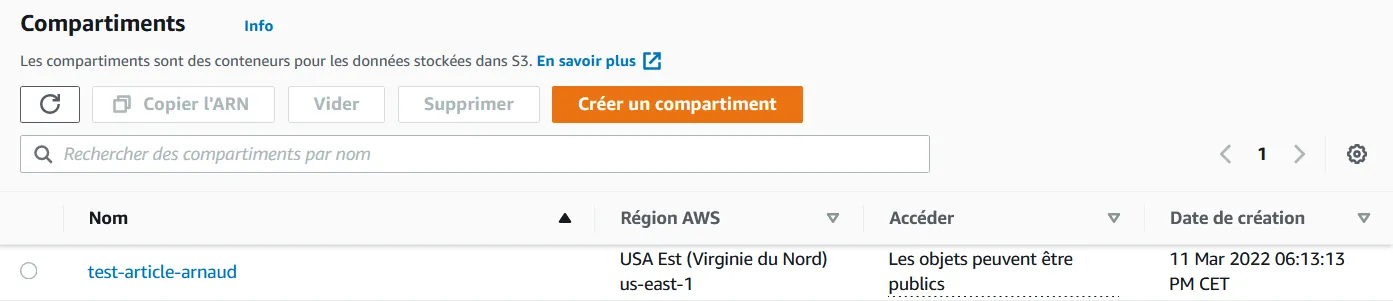 affichage du bucket dans S3