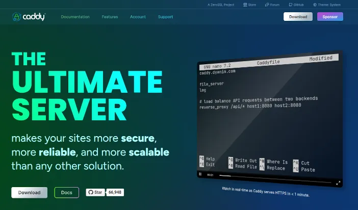 Caddy Server landing page