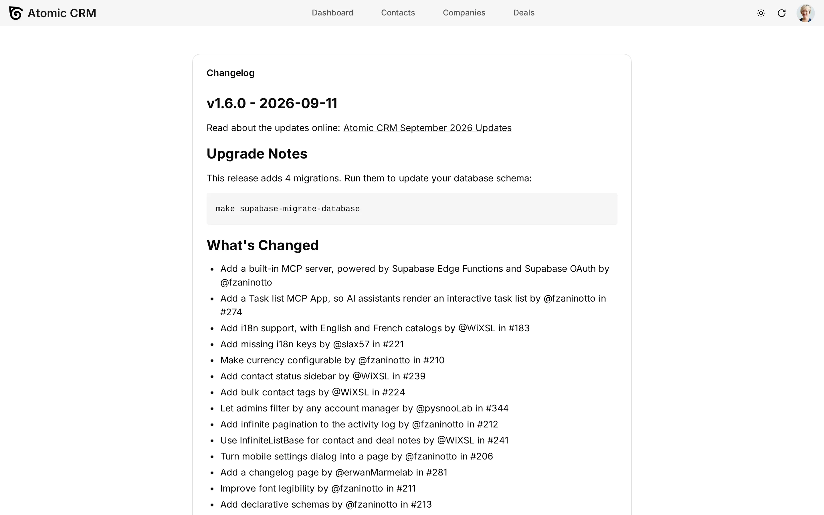 Changelog page
