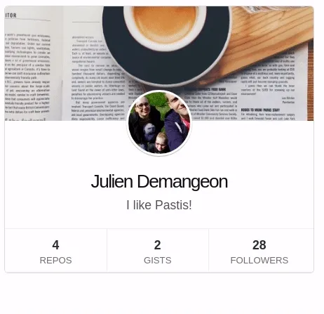 The github-card component loading: the text I like Pastis! flashes on its own before the rest of the card appears around it