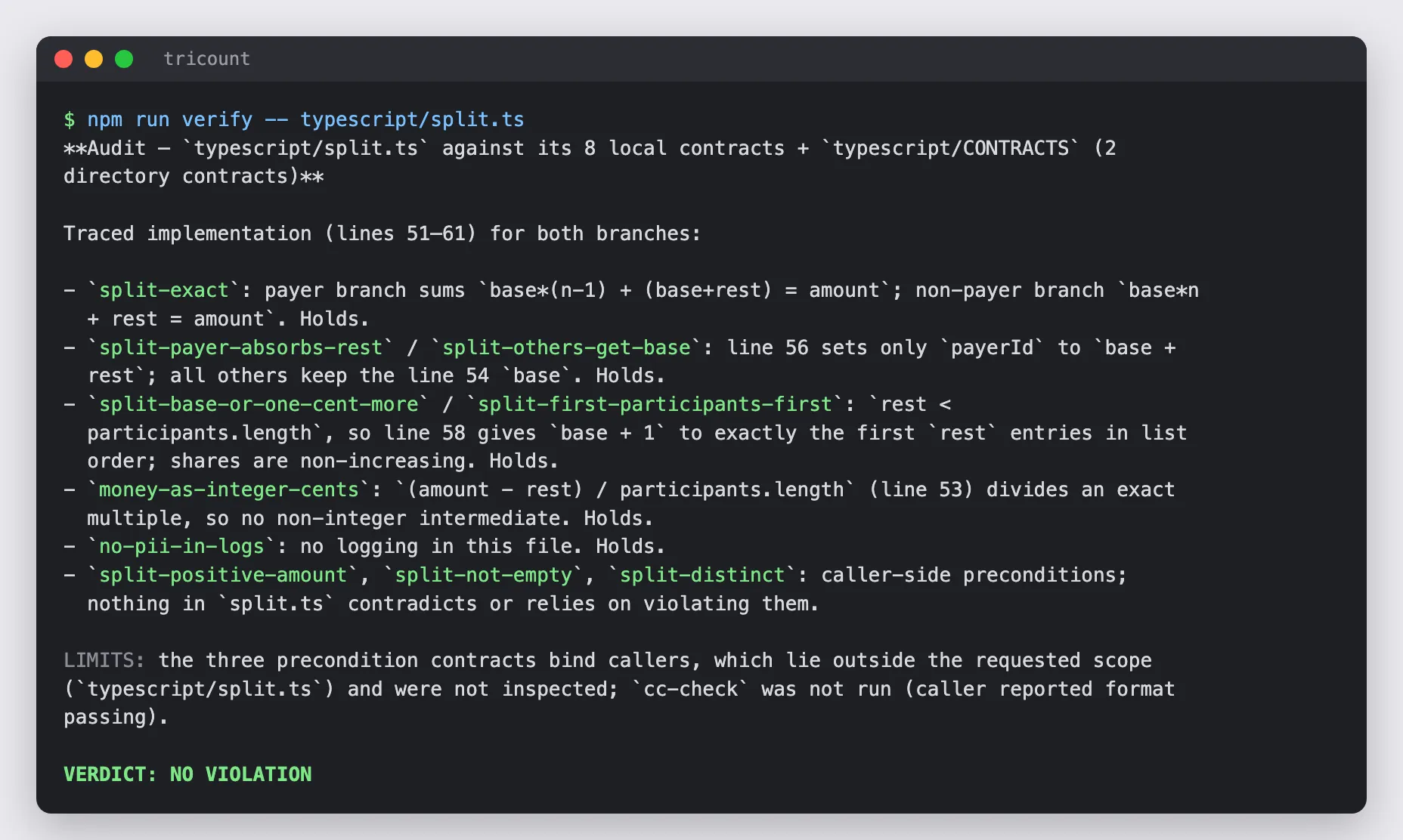 The audit of the original code finds no violation