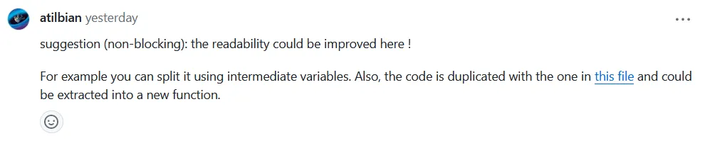Example of com using Conventional Comments