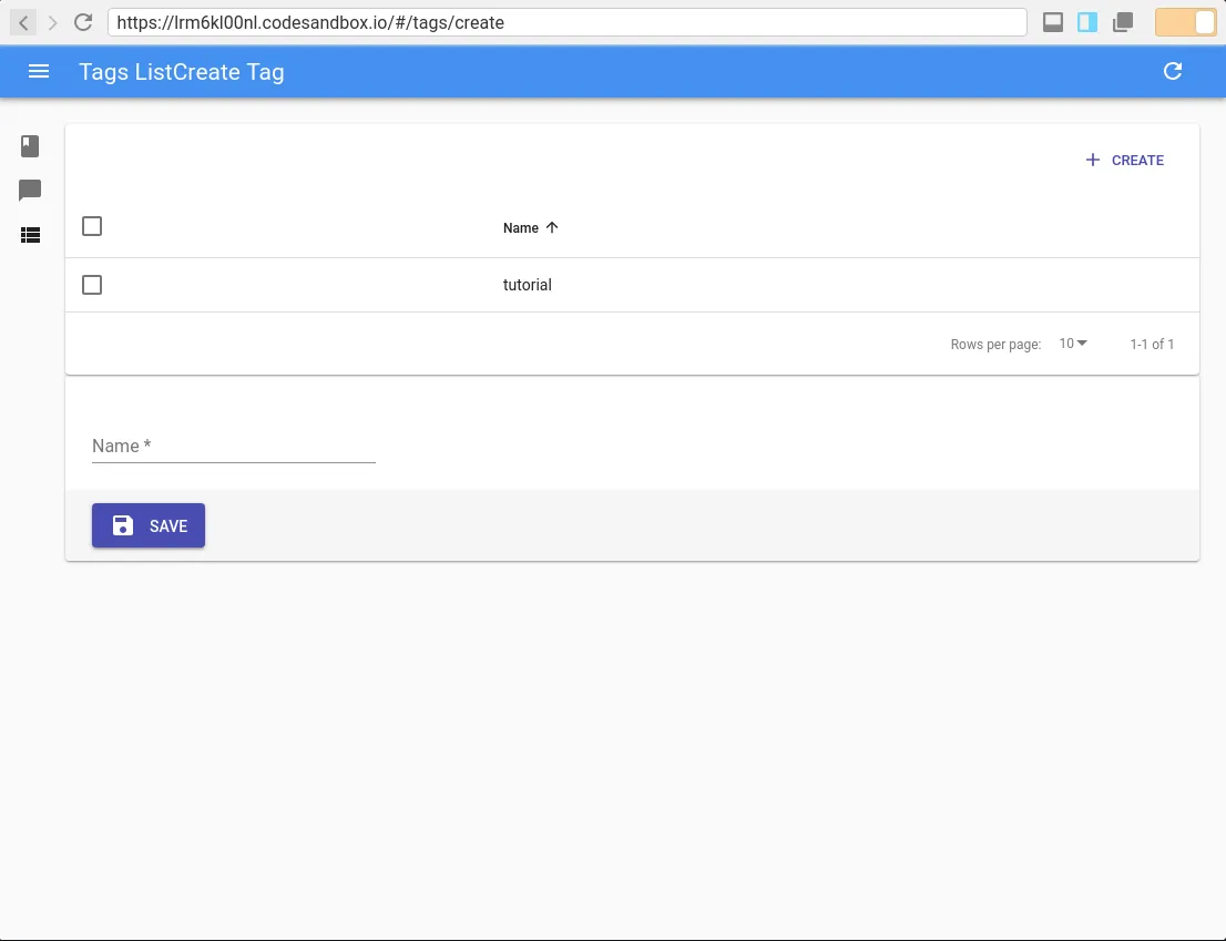 Create form below the Datagrid