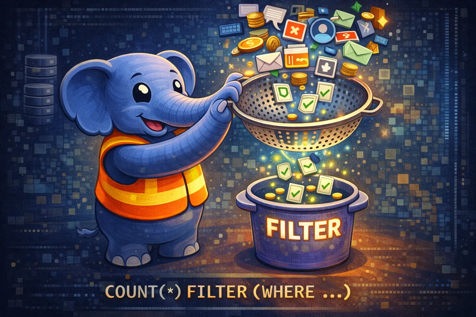 Elephant using a sieve to filter data