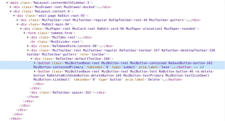 Generated HTML for a MuiButton