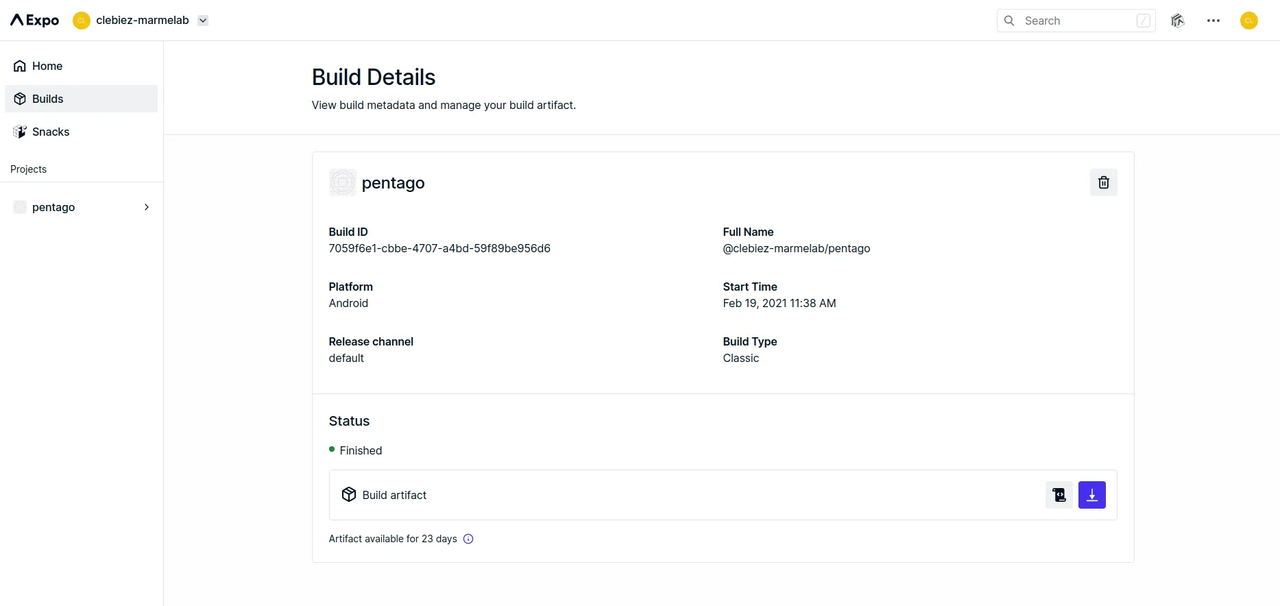 Build d'un APK android via Expo