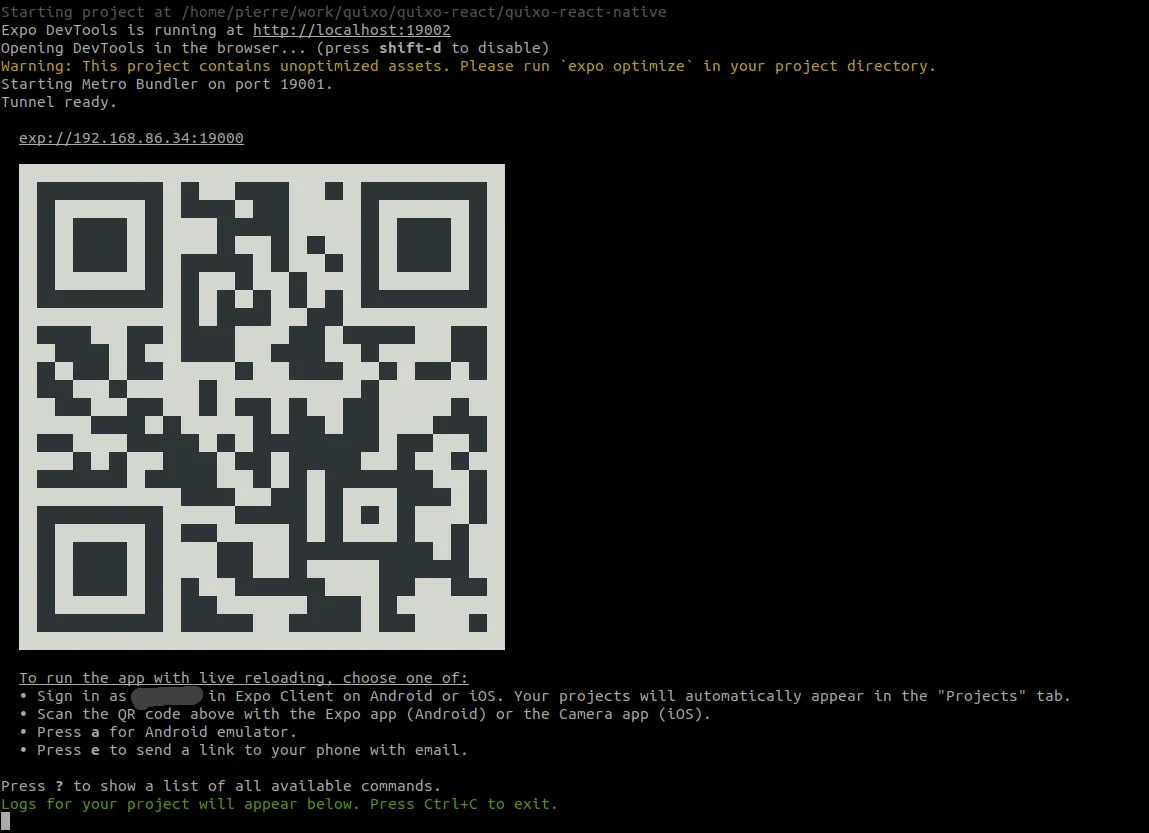 QR Code généré par expo