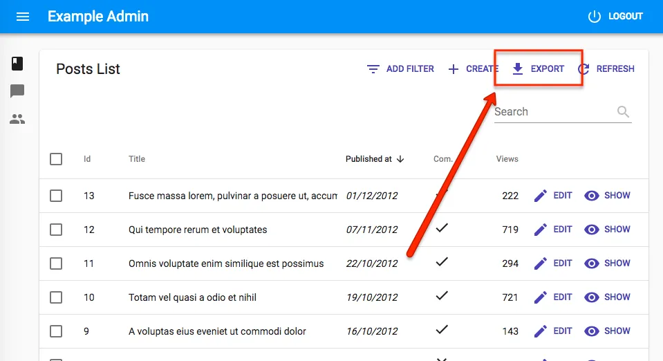 Post List With Export Button