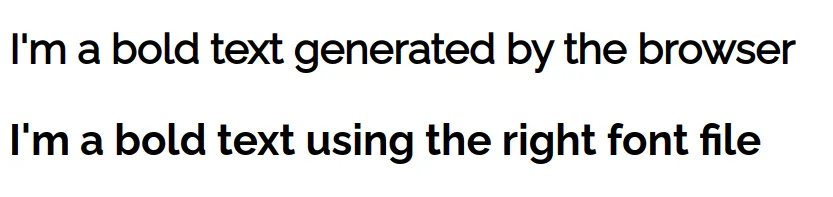 Example of difference between faux bold and using a bold font file