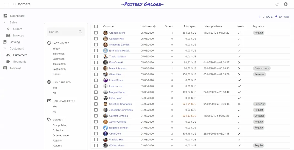 Filter sidebar