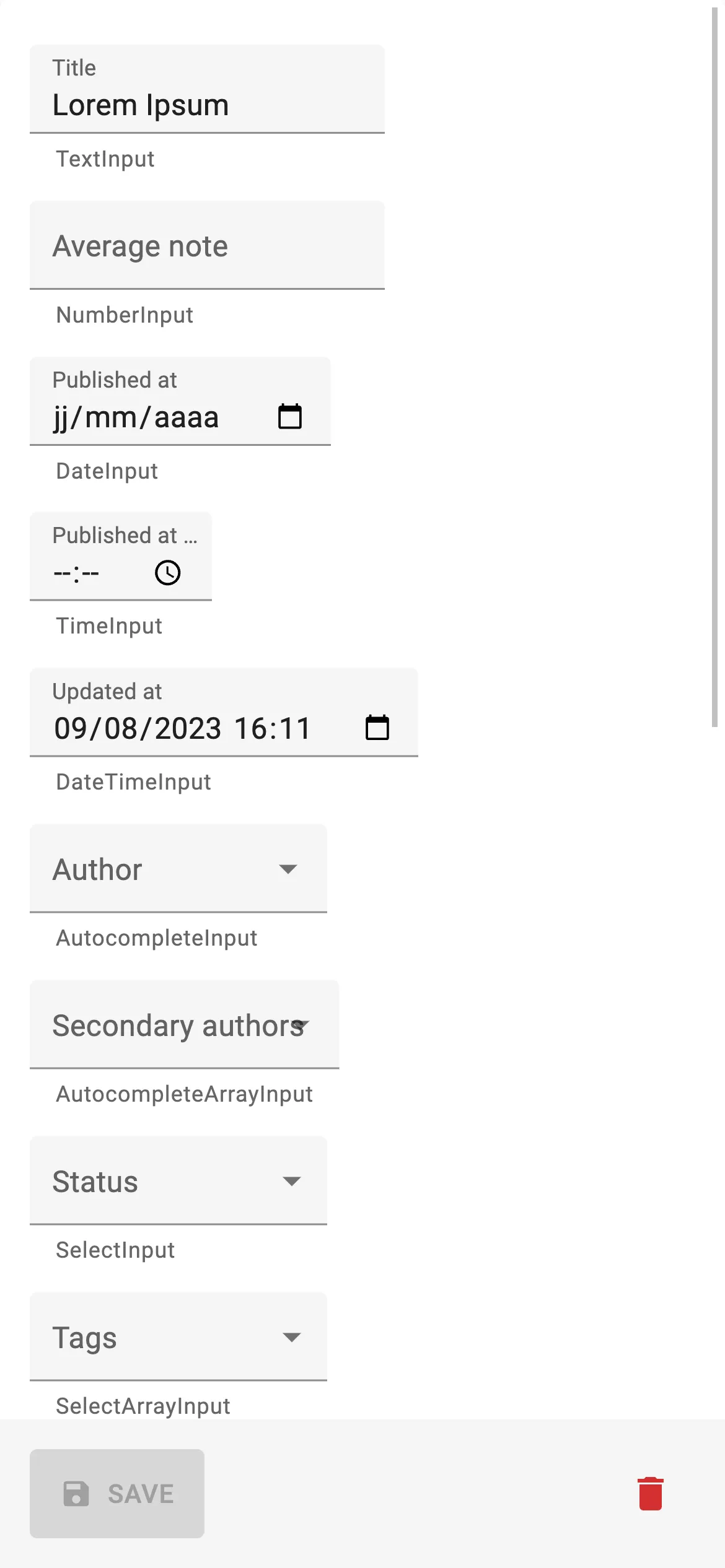 A form displayed on small devices with inputs of various widths