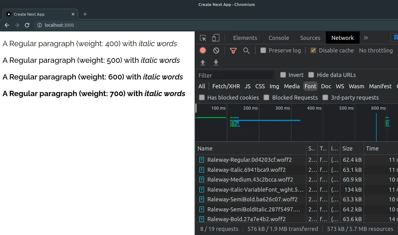 Screenshot where browser download both variable and classic font files