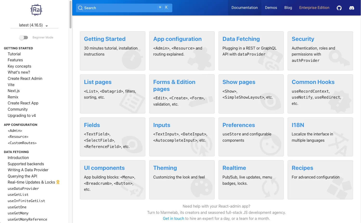 Documentation landing page