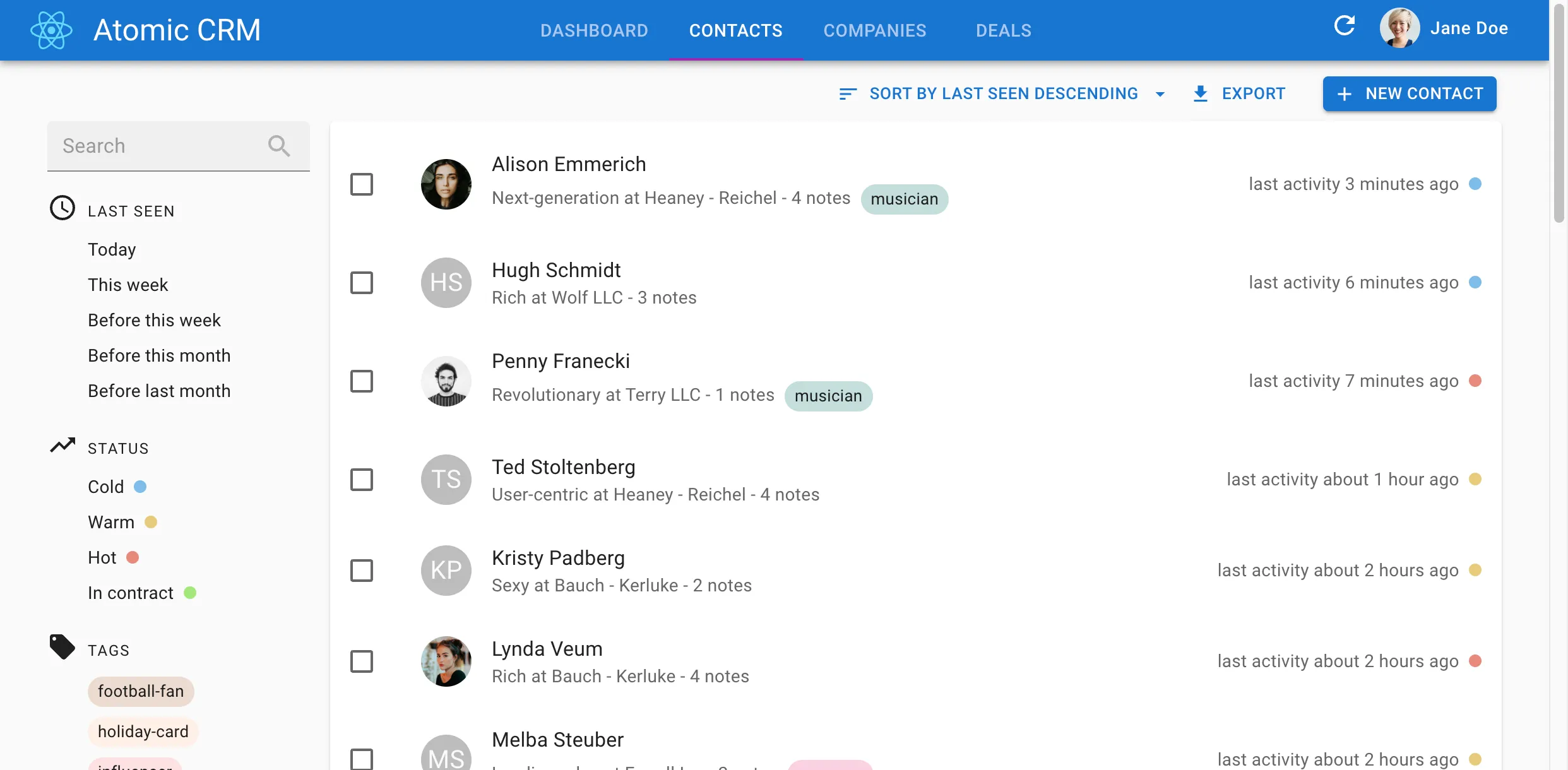 A list page with no filters, showing no space above the list