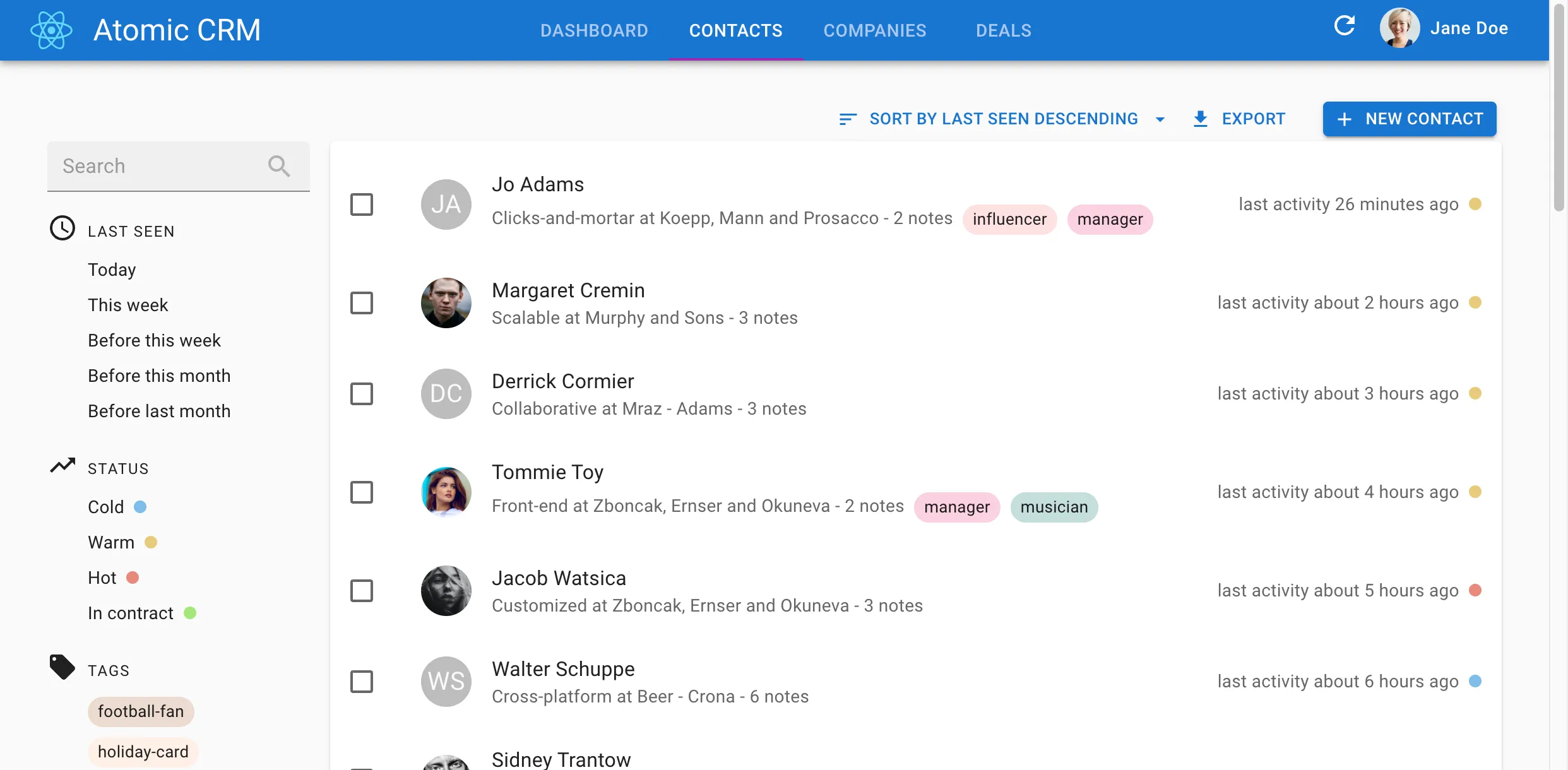 A list page with no filters, showing a space above the list