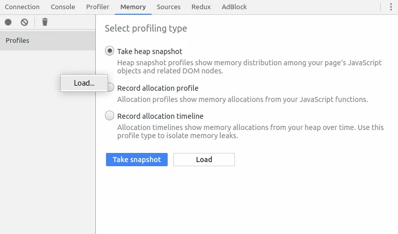 Load a Heap Snapshot into the Chrome Inspector