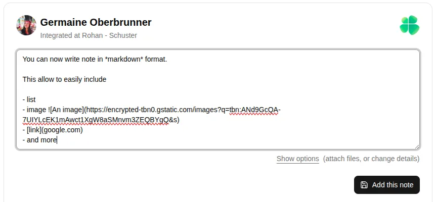 Markdown note creation