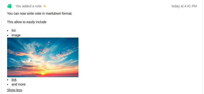 Markdown note rendering