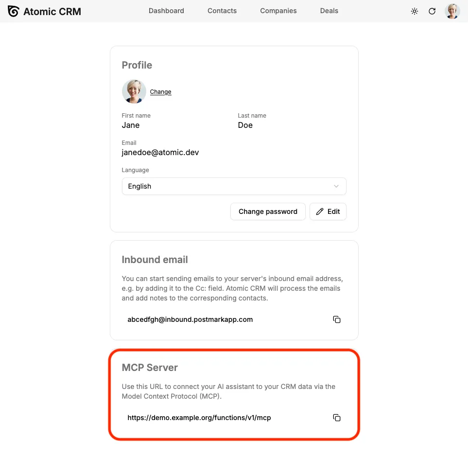 Atomic CRM MCP Server URL