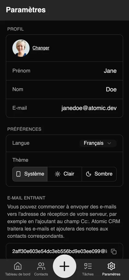Mobile settings page