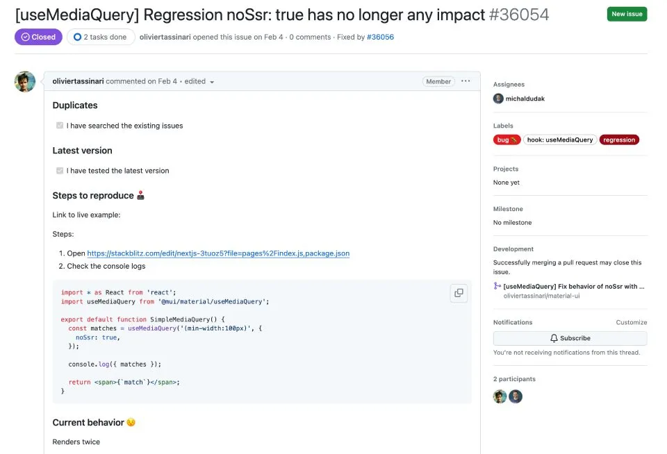 Issue #36054 in Material UI
