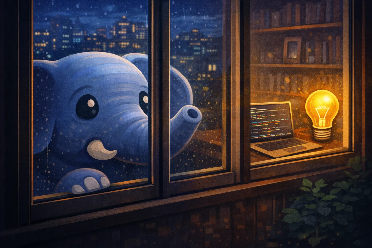 Psql mascot looking through a window