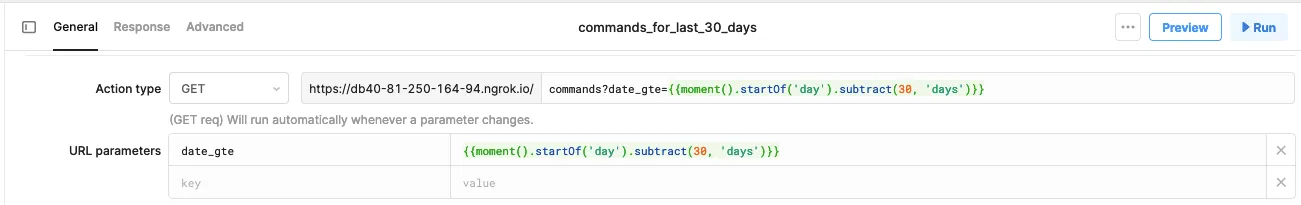 Creation of the query to get commands for the last 30 days