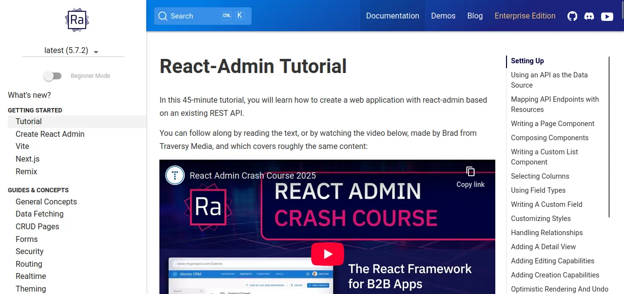 React Admin documentation website