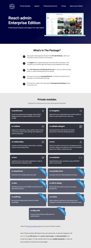 React-admin Enterprise Edition landing page