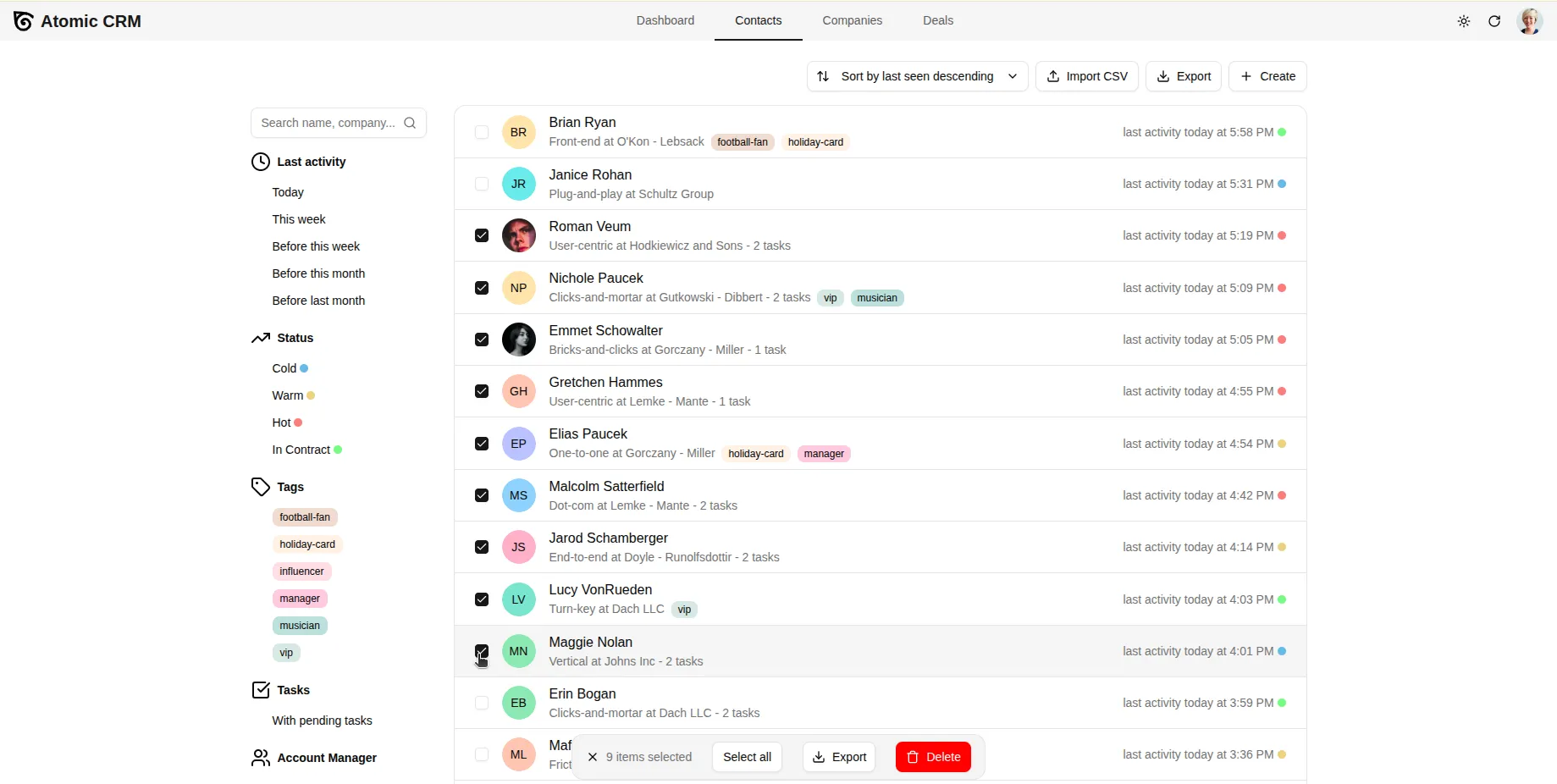 Select a range of contacts