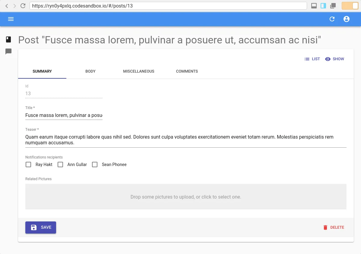 Screenshot of the Edit view with the custom title