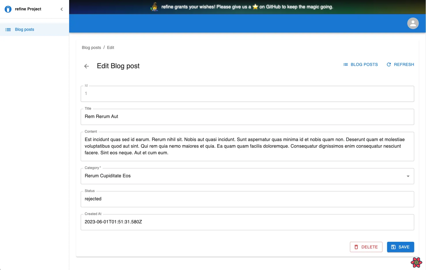 Refine example UI