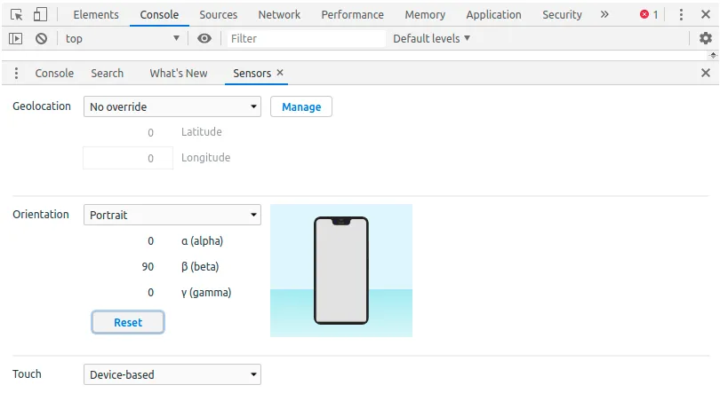 sensors in dev tools