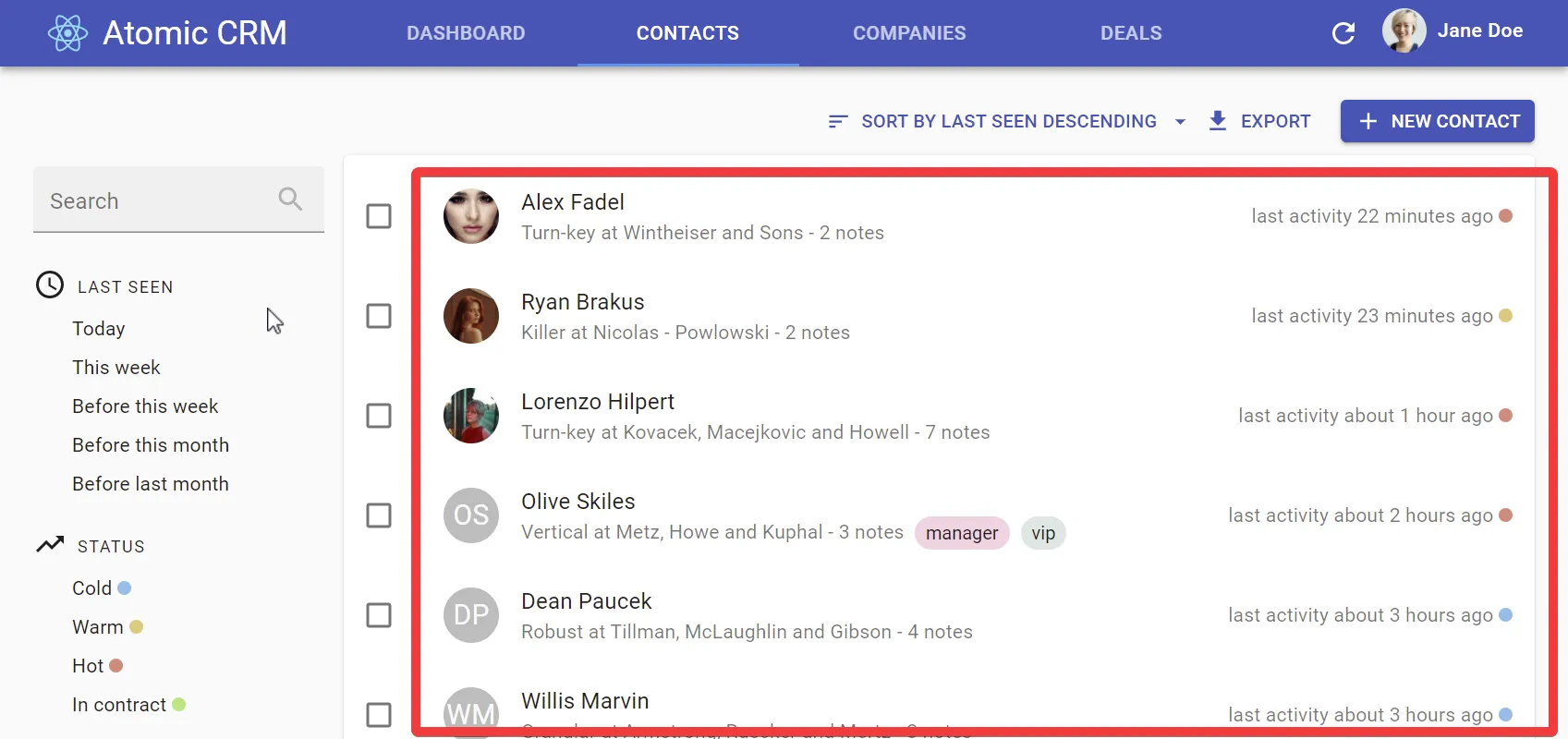 Simple List of Contacts